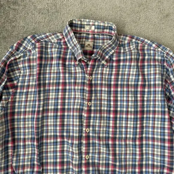 Peter Millar Shirt Mens XL Blue Pink Plaid Button Down Long Sleeve Casual Cotton - Picture 2 of 12